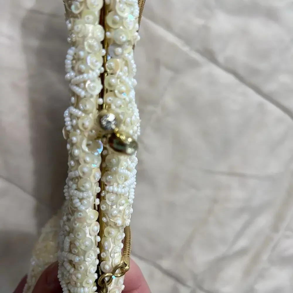 Vintage 50s Hand Beaded Evening Bag Clutch 6 X 10 Made In Hong Kong Wedding Glam